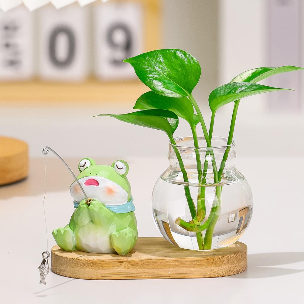 Propagation Station Vase - かわいい樹脂製フィギュアミニ植物繁殖ステーション、水耕栽培用ガラス花瓶付き、かわいいフィギュアデコレーション、植物用ホームオフィス装飾