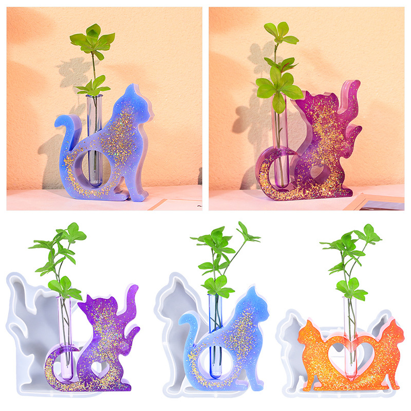 Propagation Station Vase - 水耕植物用の猫型シリコーンエポキシ樹脂金型、植物ステーション、キャスティングチューブ、花