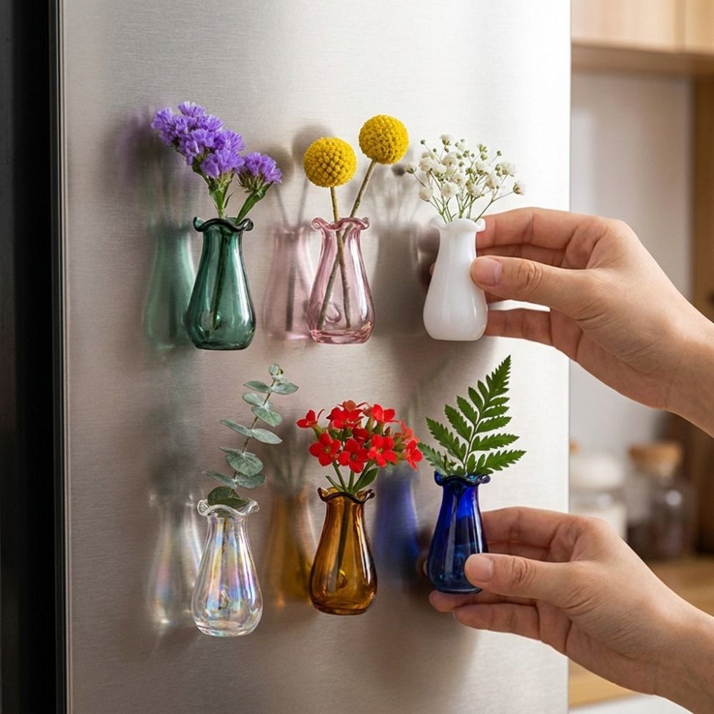 Propagation Station Vase - 6 個 DIY 3D ミニ花瓶マグネットモダンな絶妙な磁気ガラス花瓶面白い芸術的な植物繁殖ステーションキッチン装飾